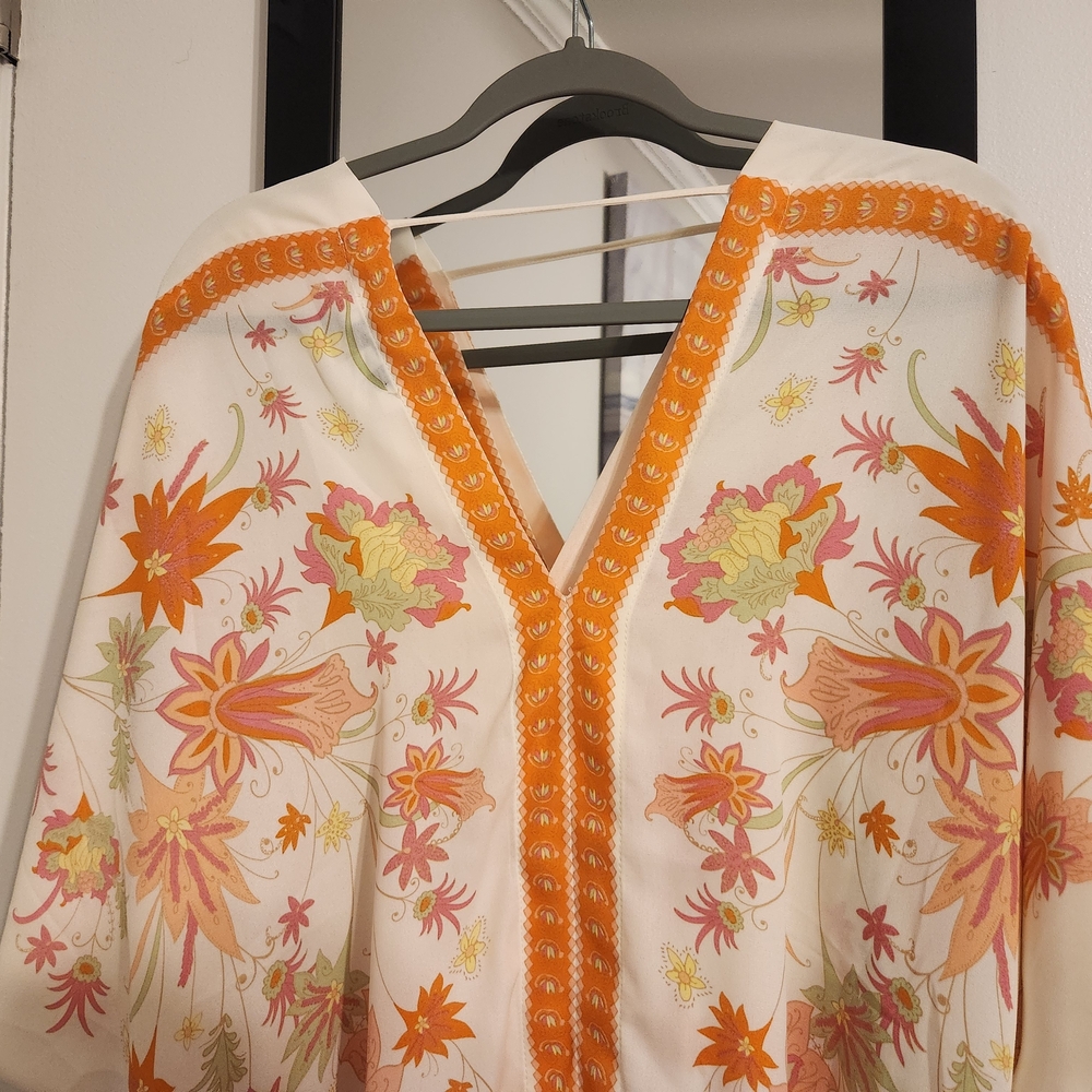 Rose & Olive Floral V-Neck Blouse - Orange & Cream - Picture 2 of 9